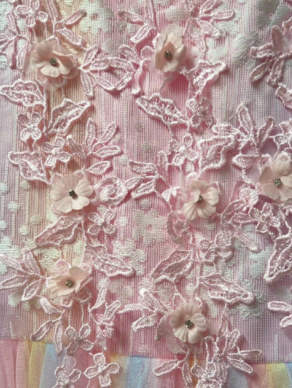 Girls' Pink Pastel Tulle Party Dress with Floral Applique